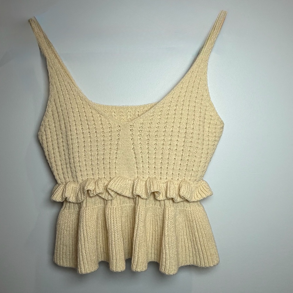 Cream Knit Ruffle Tank Top - Picture 4 of 6